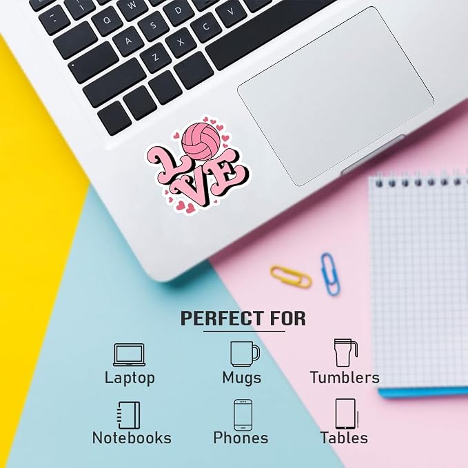 32PCS Pink Volleyball Stickers for Girls, Waterproof Vinyl Decals Pack, Cute Athletic Die-Cut Stickers for Water Bottles, Laptop, Tumbler, Sports Bag, Team Gifts